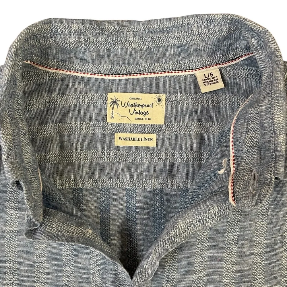 Weatherproof Vintage Blue Linen Blend Short Sleeve Button-Up Casual Shirt